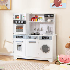 Pretend Play Kitchen Wooden Toy Set Kitchen Accessory Playset with Real Lights Sounds