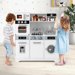 Pretend Play Kitchen Wooden Toy Set Kitchen Accessory Playset with Real Lights Sounds