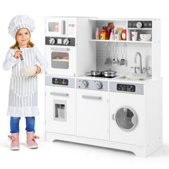 Pretend Play Kitchen Wooden Toy Set Kitchen Accessory Playset with Real Lights Sounds