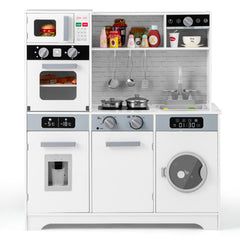 Pretend Play Kitchen Wooden Toy Set Kitchen Accessory Playset with Real Lights Sounds