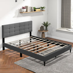 Queen Size Upholstered Platform Bed with Button Tufted Headboard