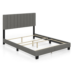 Queen Size Upholstered Bed Frame with Vertical Channel Tufted Headboard-Gray