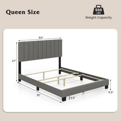 Queen Size Upholstered Bed Frame with Vertical Channel Tufted Headboard-Gray