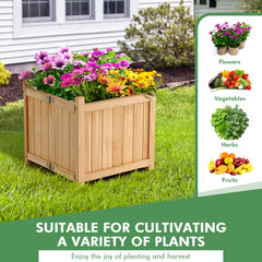 Folding Square Fir Wood Raised Garden Bed with Removable Bottom