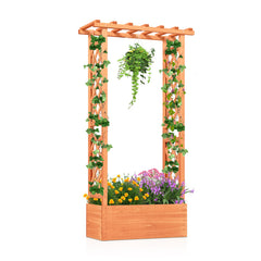 Raised Garden Bed with Side Trellis and Hanging Roof and Drainage Hole