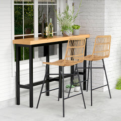 Set of 2 Rattan Bar Stools with Sturdy Metal Frame