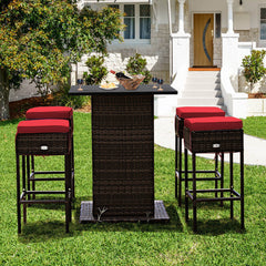 5 Pieces Patio Rattan Bar Furniture Set with Cushions and Hidden Storage Shelf