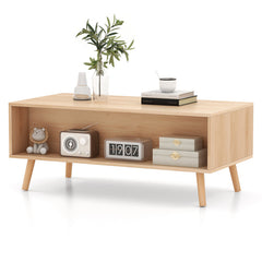 Rattan Coffee Table Mid Century Modern Center Table with 2 Storage Drawers
