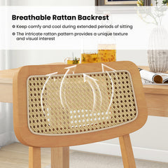 Rattan Dining Chair Set of 2 with Can Back and Rubber Wood Frame