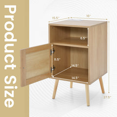 Rattan Nightstand with Charging Station Bedside Table with USB Ports and PE Rattan Door
