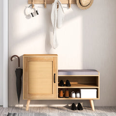 2-in-1 Rattan Shoe Cabinet with Bench Shoe Storage Bench with Washable Cushion