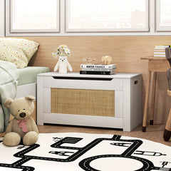 Kids Rattan Toy Storage Box with Flip Top Lid and Safety Hinge Handles