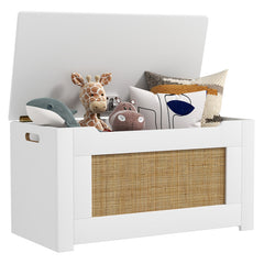 Kids Rattan Toy Storage Box with Flip Top Lid and Safety Hinge Handles