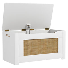 Kids Rattan Toy Storage Box with Flip Top Lid and Safety Hinge Handles