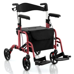 2-in-1 Folding Rollator Walker with Adjustable Handles and Reversible Backrest