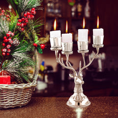 Reindeer Candle Holder Christmas Ornament for 4 Candles Aluminum Decoration