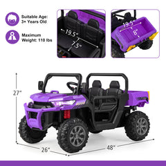 12V Kids Ride On Truck Car with Remote Control and 2 Seaters
