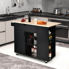 Drop-Leaf Kitchen Island Cart with Rubber Wood Top
