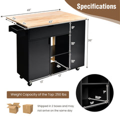 Drop-Leaf Kitchen Island Cart with Rubber Wood Top