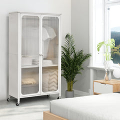 Rolling Storage Armoire Closet with Hanging Rod and Adjustable Shelf