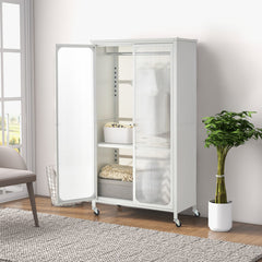 Rolling Storage Armoire Closet with Hanging Rod and Adjustable Shelf