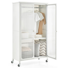 Rolling Storage Armoire Closet with Hanging Rod and Adjustable Shelf