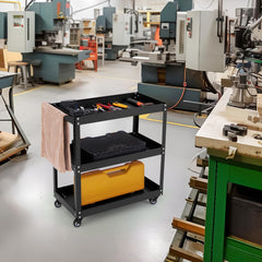 3-Tier Rolling Tool Cart with Spacious Shelves, 4 Universal Wheels and 2 Brakes