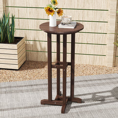 21.5 Inch Round Bar Table Patio HDPE Bar Height Dining Table with Slatted Tabletop