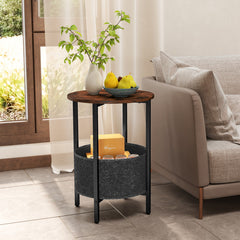 Round End Table 2-Tier Side Table with Removable Fabric Basket and Metal Frame