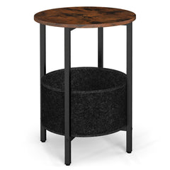 Round End Table 2-Tier Side Table with Removable Fabric Basket and Metal Frame