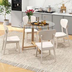 42 Inches Round Glass Dining Table with Tempered Glass Tabletop and Rubber Wood Legs