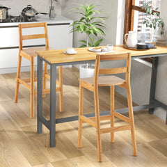 Set of 2 28 Inch Rubber Wood Bar Stools with Backrest and Footrest