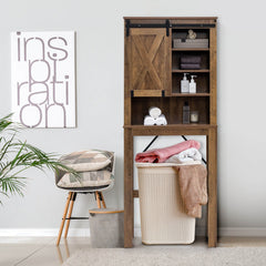 Wooden Bathroom Storage Cabinet with Sliding Door and 3-level Adjustable Shelves