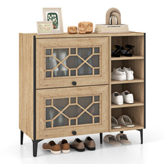 Rustic Shoe Cabinet with Flip-up See-through Doors and Adjustable Shelves