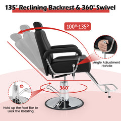 360 Degrees Swivel Salon Hydraulic Barber Chair with Adjustable Headrest and Reclining Backrest