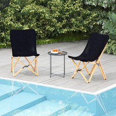 Set of 2 Bamboo Dorm Chair with Storage Pocket for Camping and Fishing