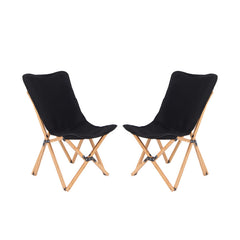 Set of 2 Bamboo Dorm Chair with Storage Pocket for Camping and Fishing