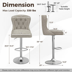 Set of 2 Bar Chairs with Electroplated Metal Base and Anti-Slip Ring
