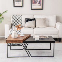 Coffee Table Set of 2 with Powder Coated Metal Legs