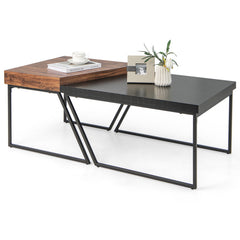 Coffee Table Set of 2 with Powder Coated Metal Legs