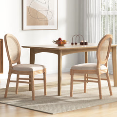 Set of 2 Dining Chairs French Style Kitchen Chair with Hand-Woven Rattan Backrest