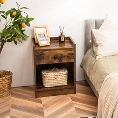 Set of 2 Nightstand with Drawer Cabinet End Side Table Raised Top