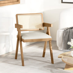 Set of 2 Rattan Accent Chairs with Padded Cushion and Rubber Wood Frame