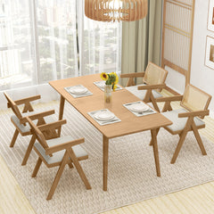 Set of 2 Rattan Accent Chairs with Padded Cushion and Rubber Wood Frame