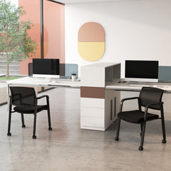 Set of 2 Stackable Rolling Office Chairs with Mesh Backrest