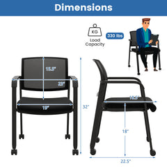 Set of 2 Stackable Rolling Office Chairs with Mesh Backrest