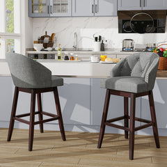 Set of 2 Swivel Bar Stools with Rubber Wood Legs and Padded Back