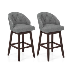 Set of 2 Swivel Bar Stools with Rubber Wood Legs and Padded Back