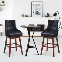 2 Pieces 29 Inch Pub Height Swivel Upholstered Bar Stools with Wood Legs