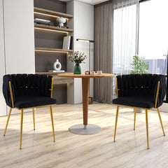 Set of 2 Upholstered Dining Chair with Curved Backrest and Metal Tubes